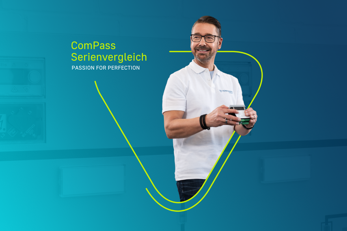Mitarbeiter von Horstmann hält Kurz- und Erdschlussanzeiger ComPass in der Hand