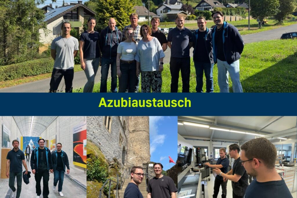 Rückblick der verschiedenen Stationen der zwei Azubis in Körperich plus ein Gruppenbild