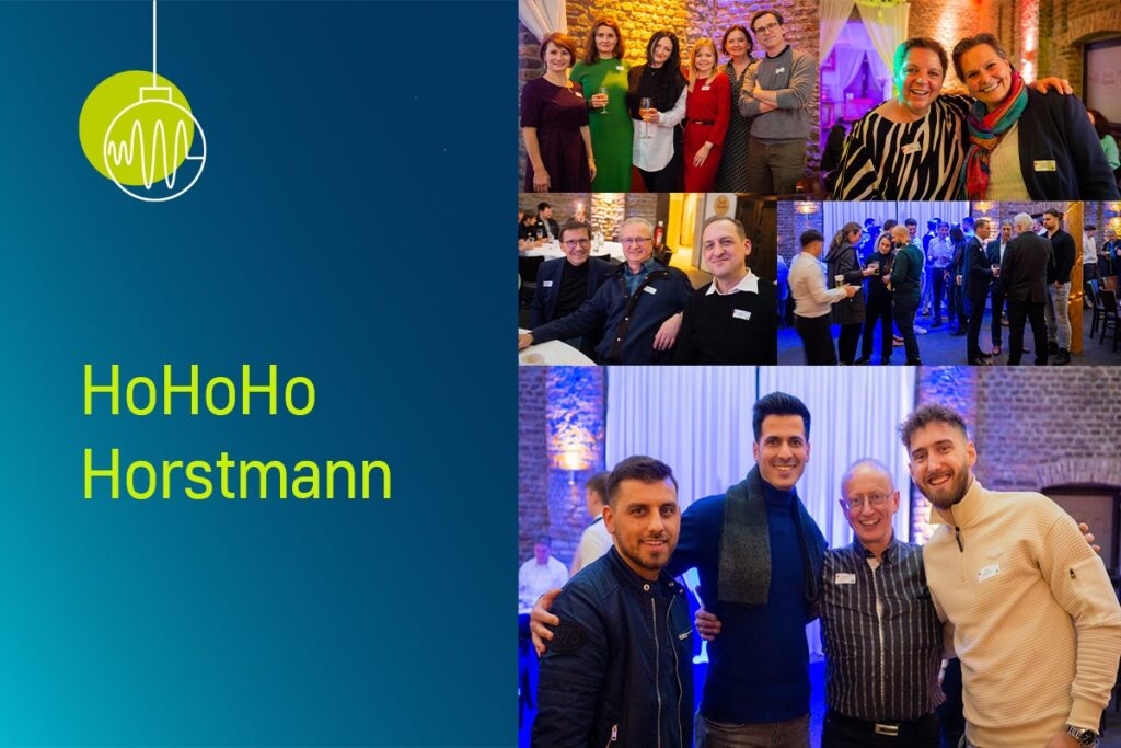 Collage aus mehreren Mitarbeiterbildern der Horstmann Weihnachtsfeier 2023