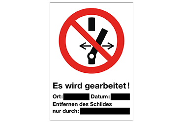 Weißes Hinweisschild mit Text: Nicht schalten.
Es wird gearbeitet.