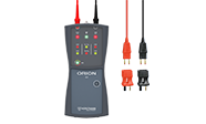 Portable, compact voltage tester with LED display, integrated measuring device, designed for mobile applications and on-site electrical measurements.