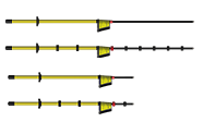 Four yellow voltage detectors from the Comet series with black end pieces